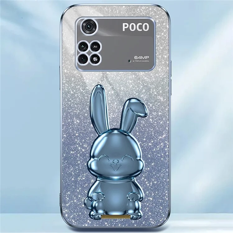 Per Xiaomi Poco M4 Pro 4G Case Cartoon Rabbit PC+TPU Cover per telefono con supporto estraibile - Blu