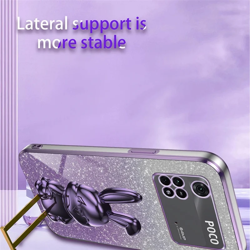 For Xiaomi Poco M4 Pro 4G Case Cartoon Rabbit PC+TPU Phone Cover with Pull-out Kickstand - Purple
