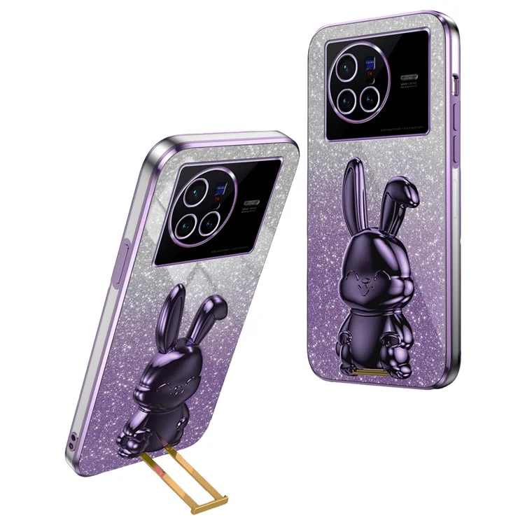 Für vivo X80 5G Case Glitzer Pulver PC+TPU Handyhülle mit ausziehbarem Ständer - Lila