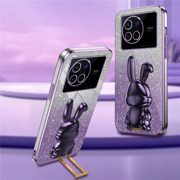 Für vivo X80 5G Case Glitzer Pulver PC+TPU Handyhülle mit ausziehbarem Ständer - Lila