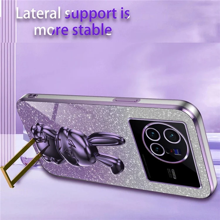 Für vivo X80 5G Case Glitzer Pulver PC+TPU Handyhülle mit ausziehbarem Ständer - Lila