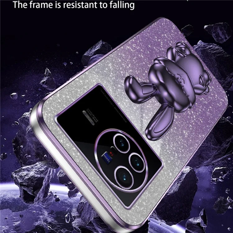 Für vivo X80 5G Case Glitzer Pulver PC+TPU Handyhülle mit ausziehbarem Ständer - Lila