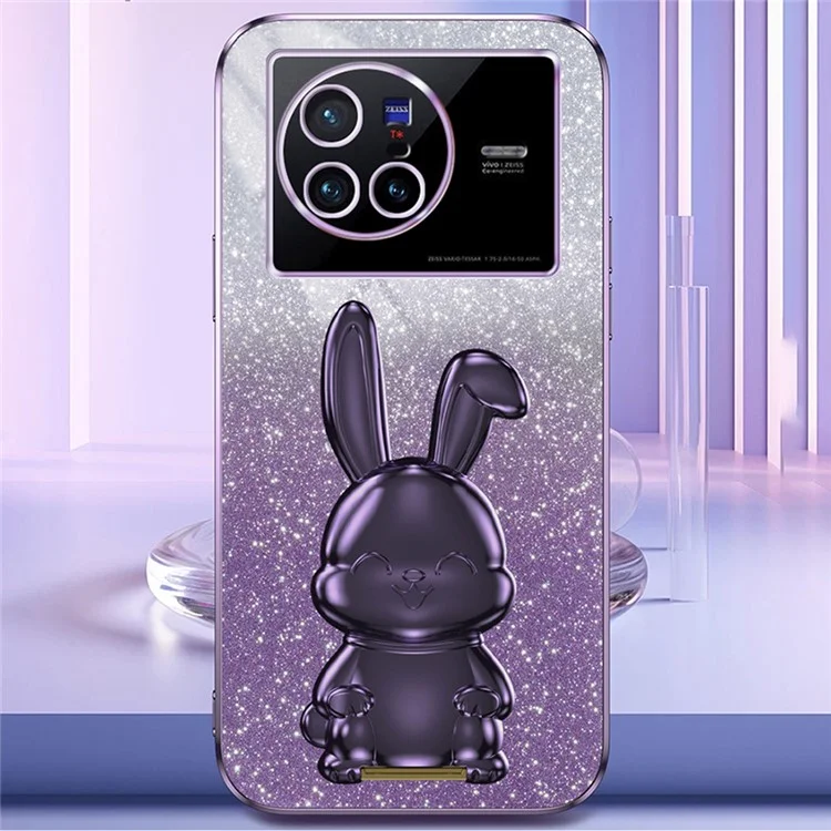 Für vivo X80 5G Case Glitzer Pulver PC+TPU Handyhülle mit ausziehbarem Ständer - Lila