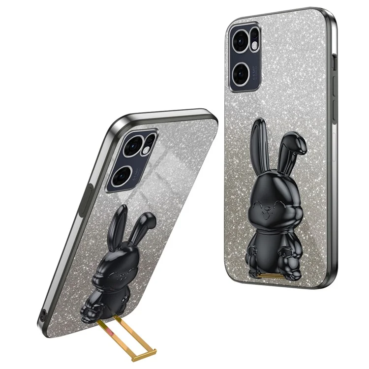 Für Oppo Reno7 5G (Global) Hülle Electroplating PC+TPU Telefonhülle mit herausziehbarem Ständer - Schwarz