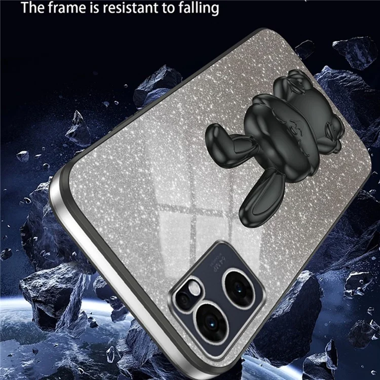 Für Oppo Reno7 5G (Global) Hülle Electroplating PC+TPU Telefonhülle mit herausziehbarem Ständer - Schwarz