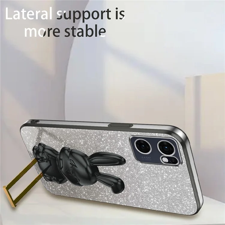 Für Oppo Reno7 5G (Global) Hülle Electroplating PC+TPU Telefonhülle mit herausziehbarem Ständer - Schwarz