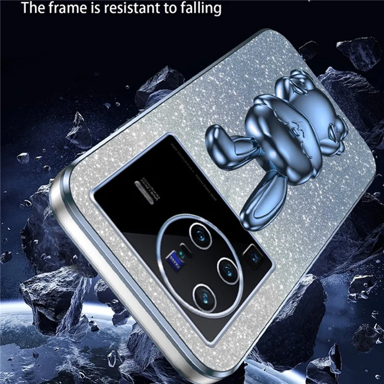 Para vivo X80 Pro 5G Capa de Telefone Celular de PC+TPU com Desenho de Coelho de Desenho Animado e Suporte - Azul