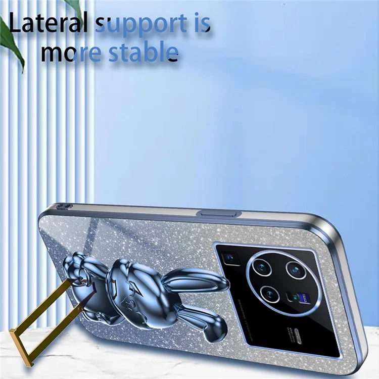 Para vivo X80 Pro 5G Capa de Telefone Celular de PC+TPU com Desenho de Coelho de Desenho Animado e Suporte - Azul