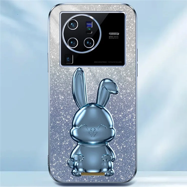 Para vivo X80 Pro 5G Capa de Telefone Celular de PC+TPU com Desenho de Coelho de Desenho Animado e Suporte - Azul
