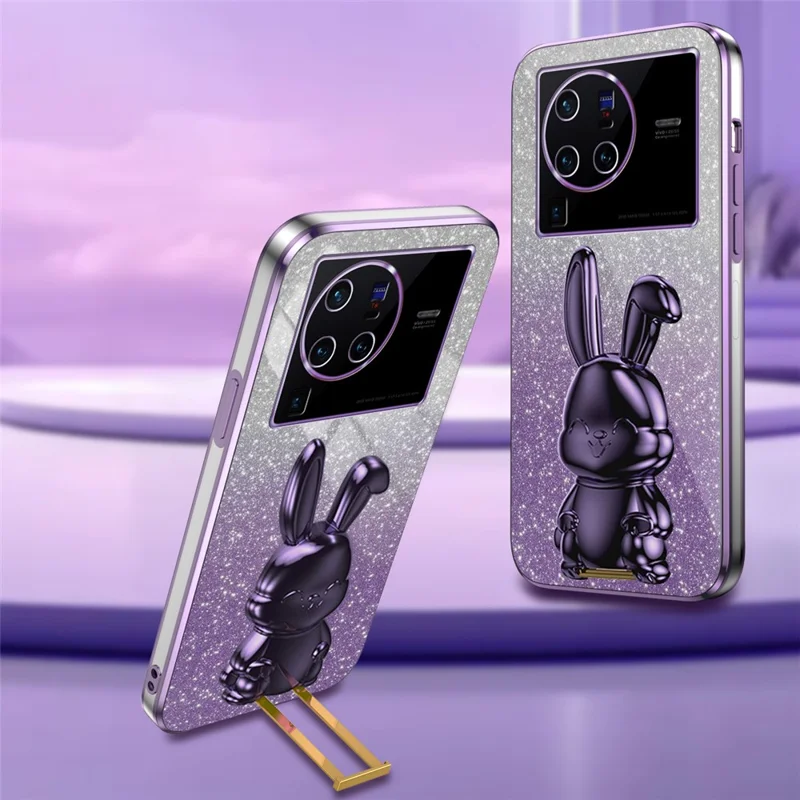 For vivo X80 Pro 5G Cartoon Rabbit Kickstand Cover PC+TPU Cell Phone Cases - Purple