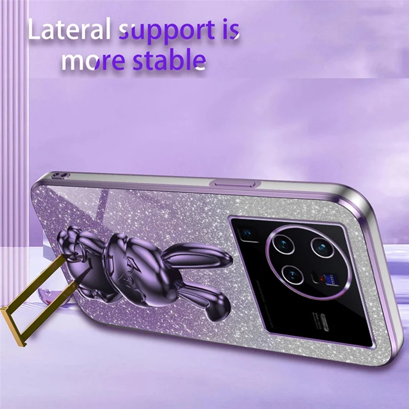 For vivo X80 Pro 5G Cartoon Rabbit Kickstand Cover PC+TPU Cell Phone Cases - Purple