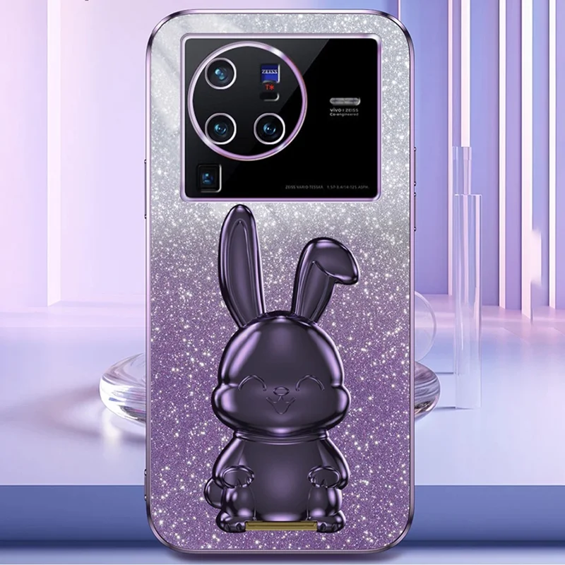 For vivo X80 Pro 5G Cartoon Rabbit Kickstand Cover PC+TPU Cell Phone Cases - Purple