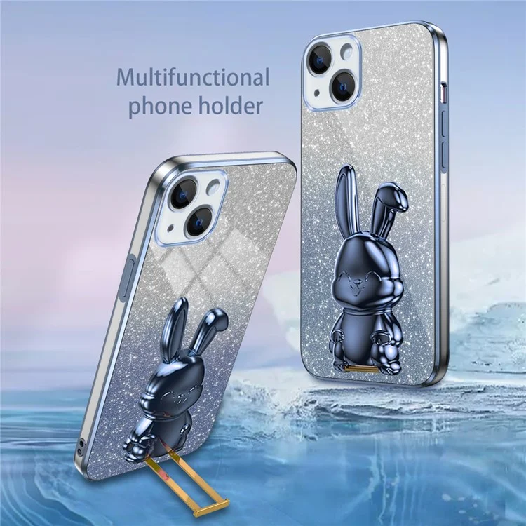 Чехол для iPhone 15 Lovely Rabbit Pull-out Kickstand Anti-drop Phone Cover - Blue