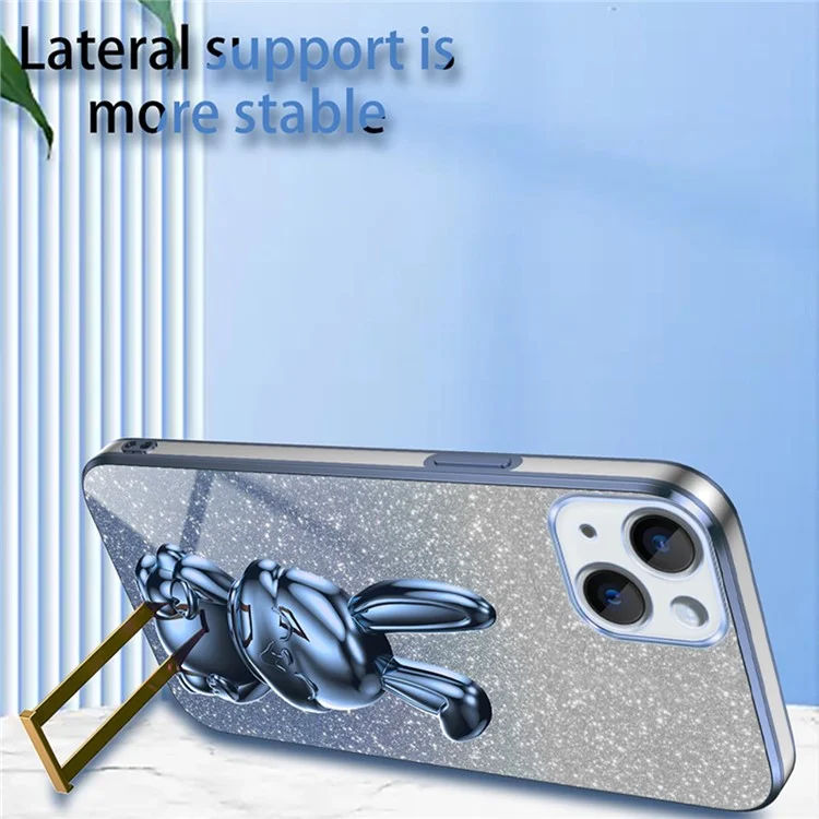 Чехол для iPhone 15 Lovely Rabbit Pull-out Kickstand Anti-drop Phone Cover - Blue