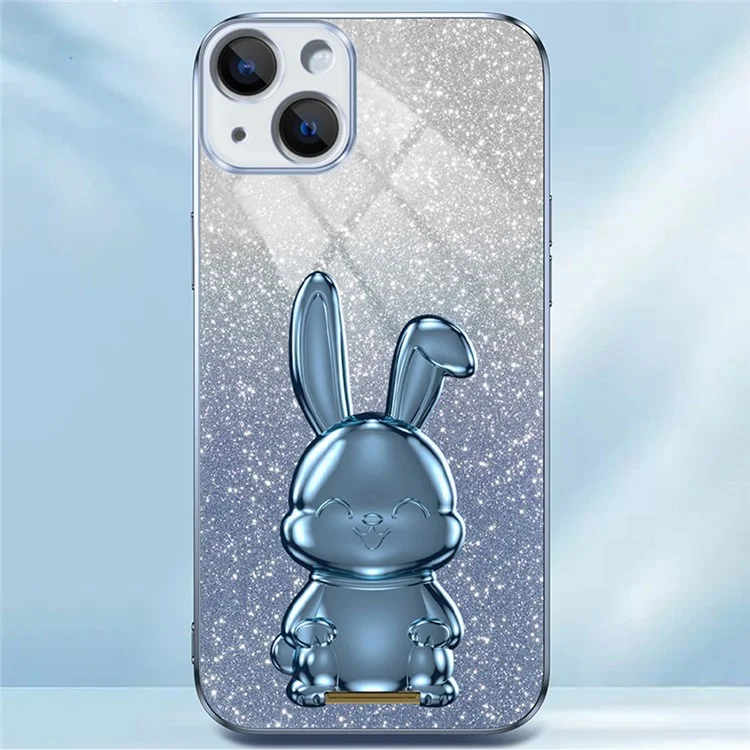 Чехол для iPhone 15 Lovely Rabbit Pull-out Kickstand Anti-drop Phone Cover - Blue