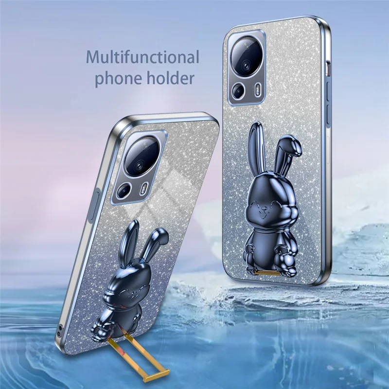 For Xiaomi 13 Lite / Civi 2 5G Case Glitter Rabbit Pull-out Kickstand Phone Cover - Blue