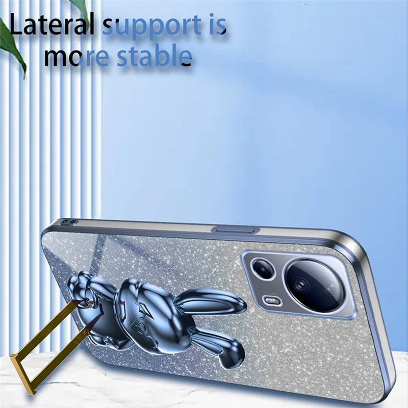 For Xiaomi 13 Lite / Civi 2 5G Case Glitter Rabbit Pull-out Kickstand Phone Cover - Blue