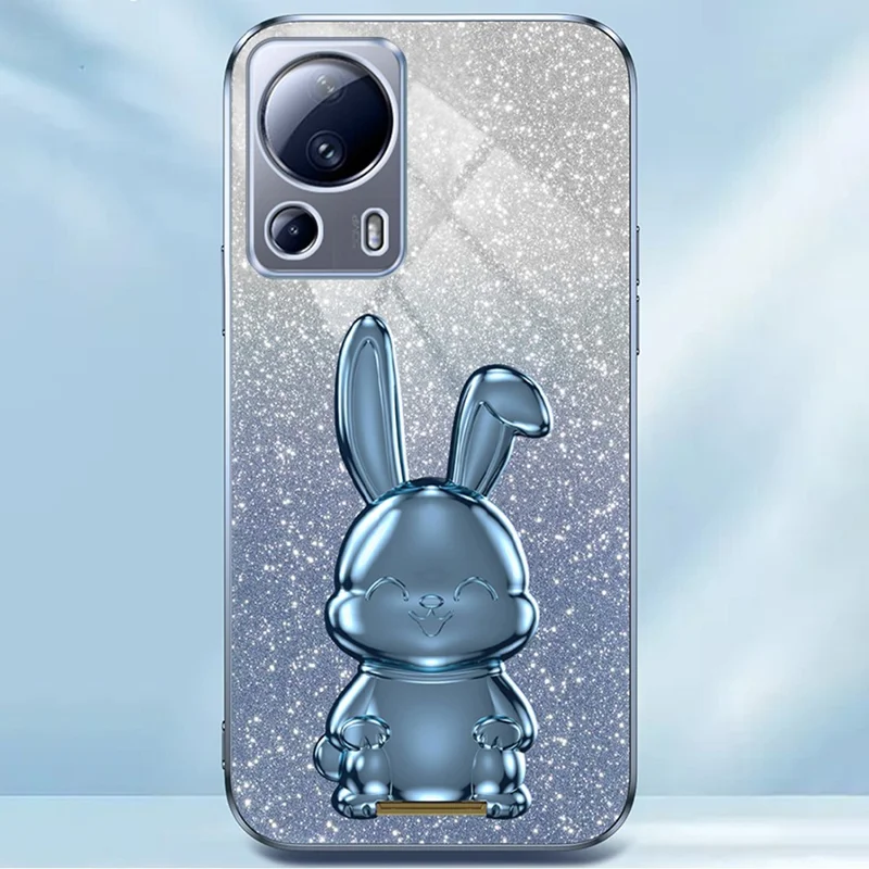 For Xiaomi 13 Lite / Civi 2 5G Case Glitter Rabbit Pull-out Kickstand Phone Cover - Blue