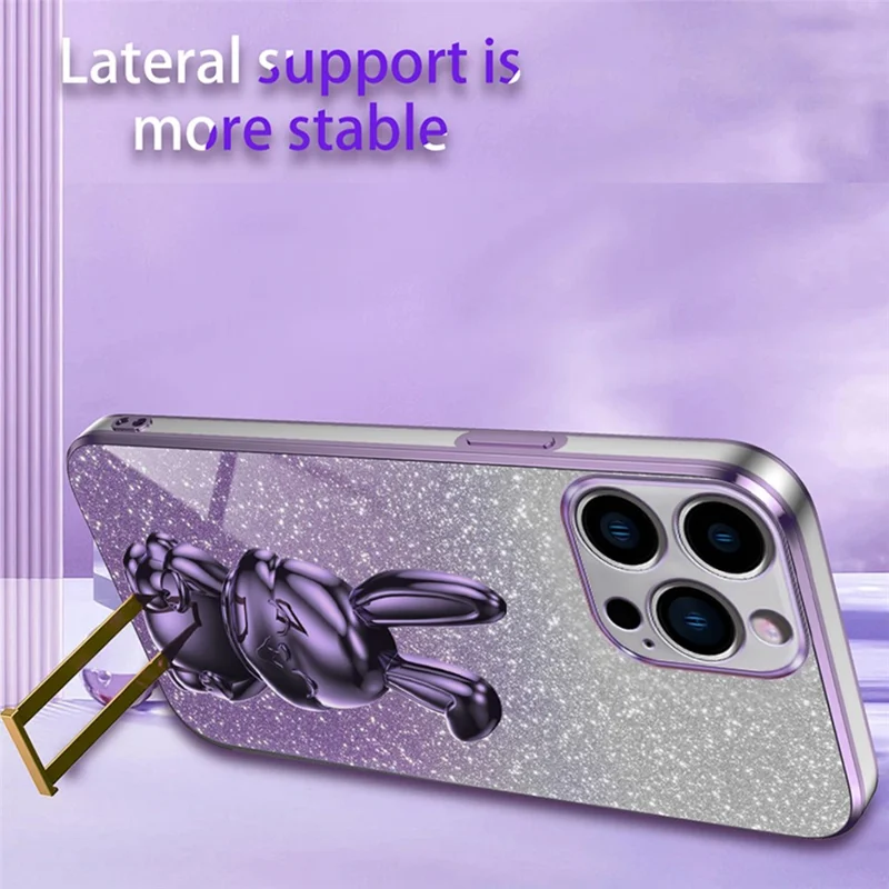 For iPhone 14 Pro Kickstand Case Cute Rabbit Electroplating Phone Shell - Purple