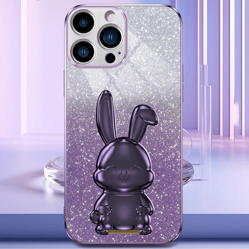 For iPhone 14 Pro Kickstand Case Cute Rabbit Electroplating Phone Shell - Purple