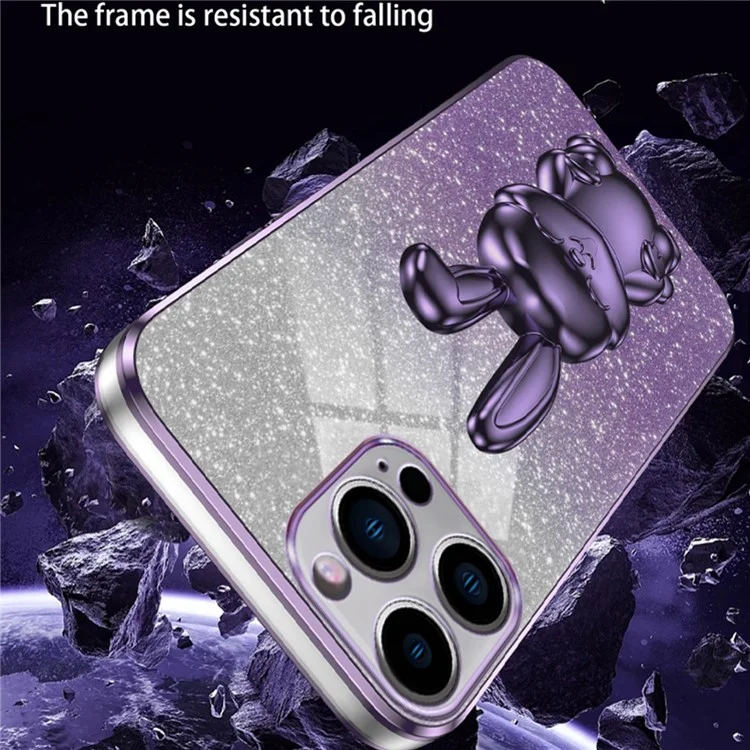 Задняя крышка для iPhone 15 Pro Max Cute Rabbit Electroplating Phone Cover with Kickstand - фиолетовый