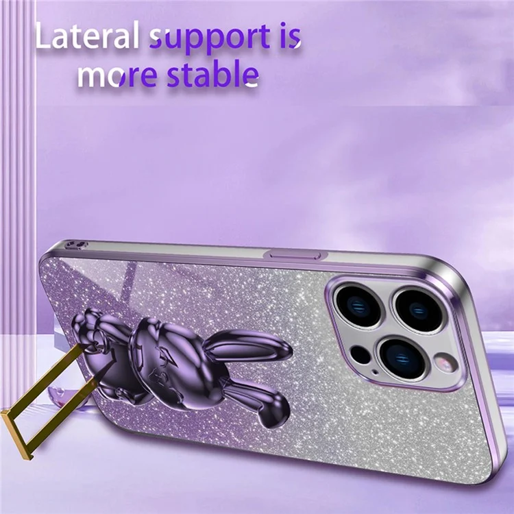 Задняя крышка для iPhone 15 Pro Max Cute Rabbit Electroplating Phone Cover with Kickstand - фиолетовый