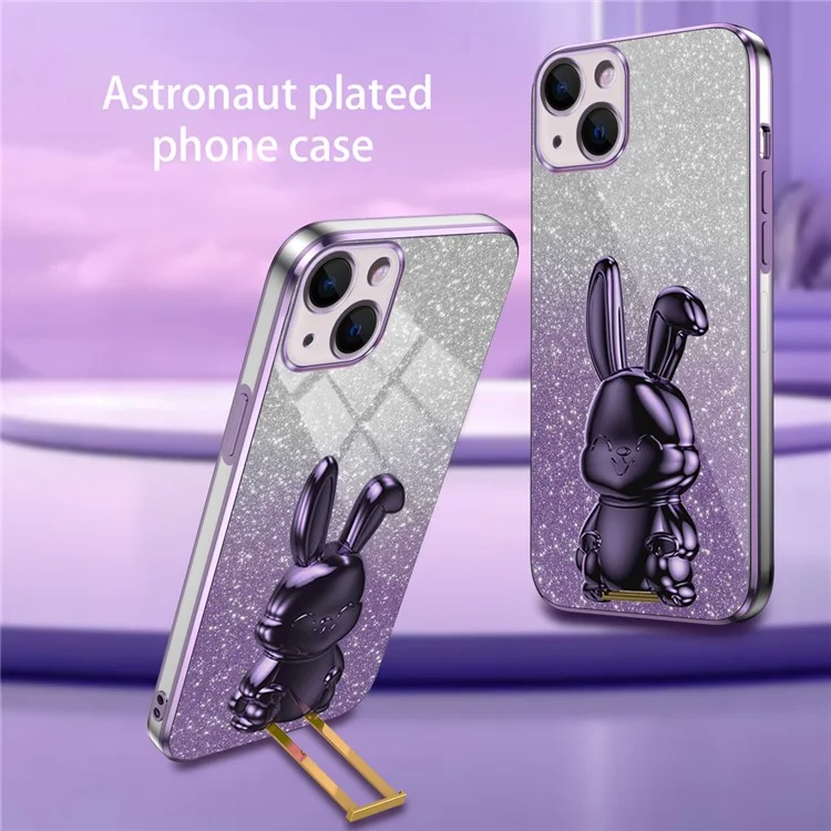 Pour iPhone 15 Plus Glitter Case Cute Rabbit Electroplating Phone Cover avec Support - Violet