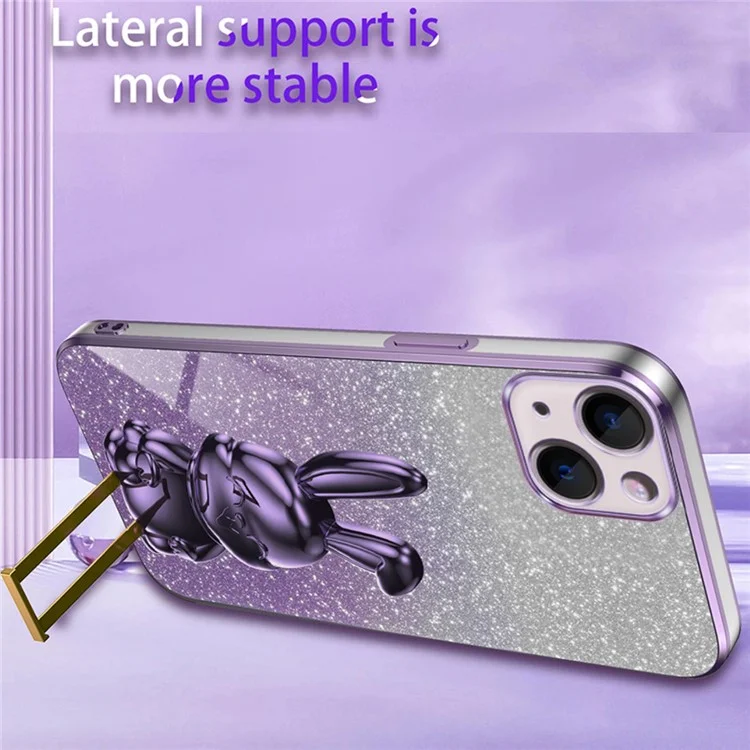 Pour iPhone 15 Plus Glitter Case Cute Rabbit Electroplating Phone Cover avec Support - Violet