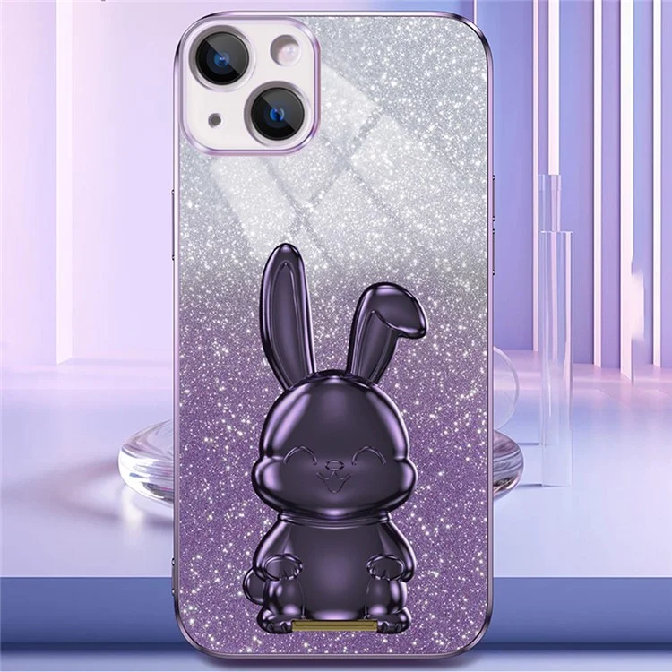 Pour iPhone 15 Plus Glitter Case Cute Rabbit Electroplating Phone Cover avec Support - Violet