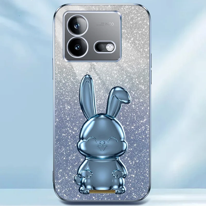 Para vivo iQOO Neo8 5G / Neo8 Pro 5G Cute Rabbit Glitter Case Phone Cover com Suporte - Azul