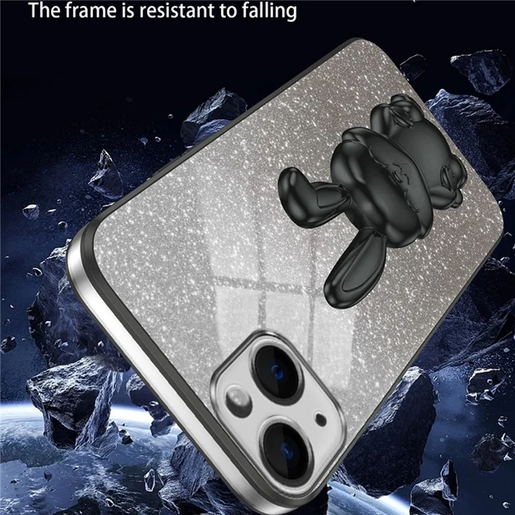 For iPhone 14 Plus Shockproof Cute Rabbit Glitter Case Phone Cover with Kickstand - Black