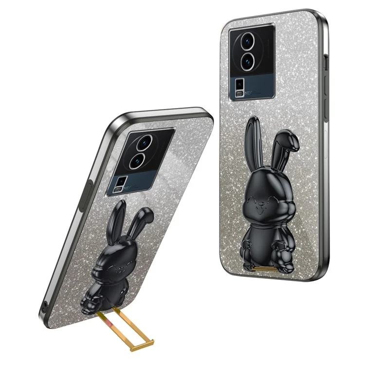 Для vivo iQOO Neo7 5G Cartoon Rabbit Protective Case Mobile Phone Cover with Kickstand - Чёрный