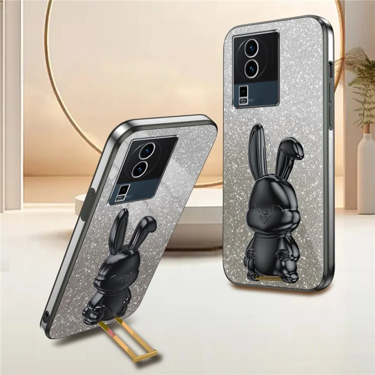 Для vivo iQOO Neo7 5G Cartoon Rabbit Protective Case Mobile Phone Cover with Kickstand - Чёрный