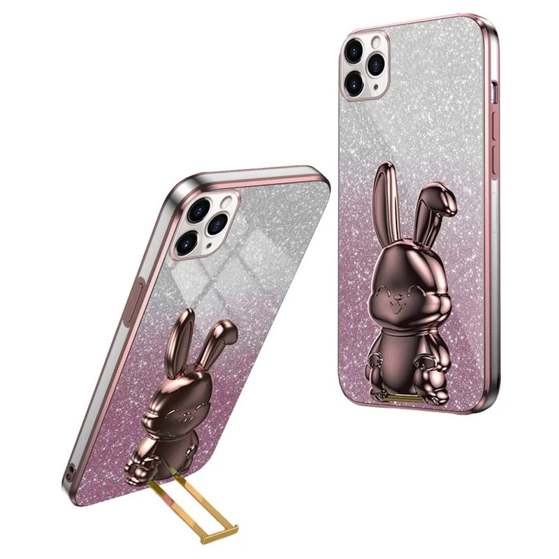 For iPhone 11 Pro Pull-out Kickstand Cartoon Rabbit Protective Case Phone Cover - Pink
