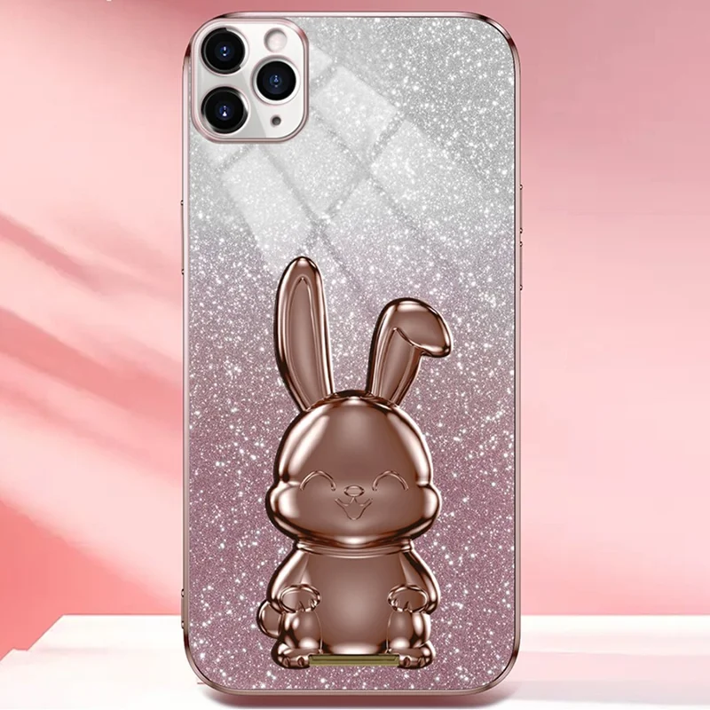 For iPhone 11 Pro Pull-out Kickstand Cartoon Rabbit Protective Case Phone Cover - Pink