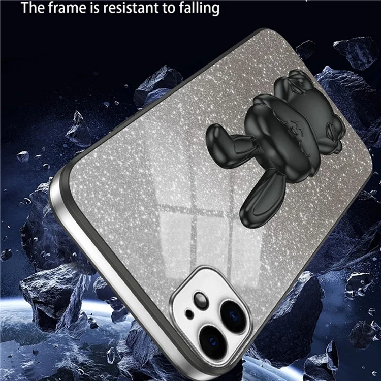 Für iPhone 11 Pull-out Kickstand Cartoon Rabbit Case Smart Phone Protector Cover - Schwarz