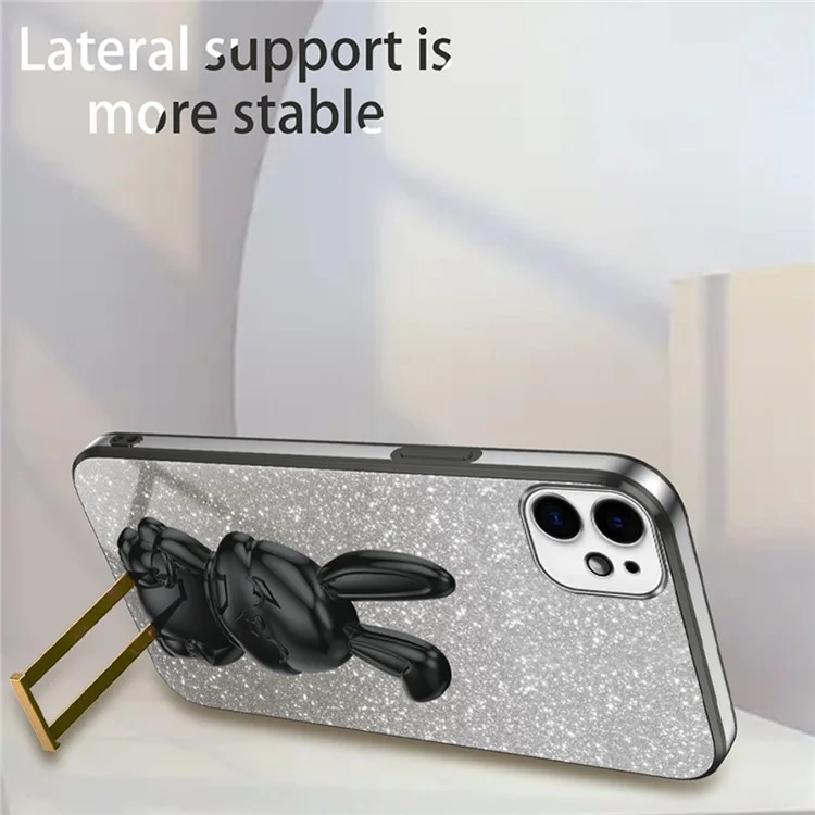 Für iPhone 11 Pull-out Kickstand Cartoon Rabbit Case Smart Phone Protector Cover - Schwarz