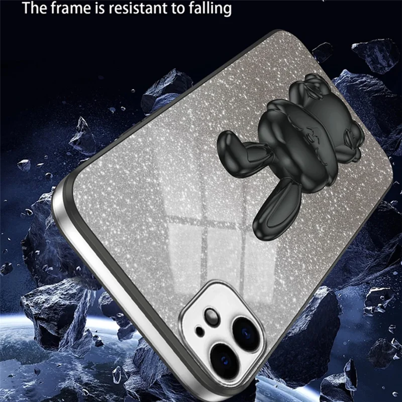 For iPhone 12 mini Glitter Powder Case Pull-out Kickstand Smart Phone Cover - Black