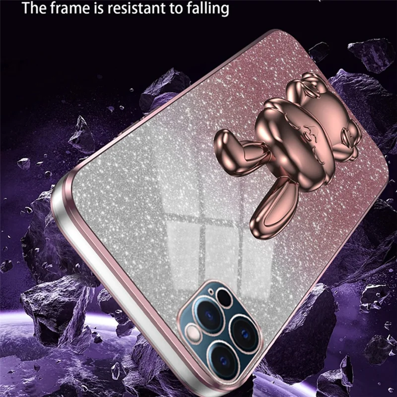 Für iPhone 12 Pro Elektrolyse Rabbit Drop-proof Case Pull-out Kickstand Phone Cover - Pink