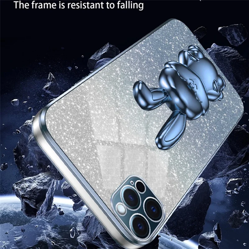 For iPhone 12 Pro Electroplating Rabbit Drop-proof Case Pull-out Kickstand Phone Cover - Blue