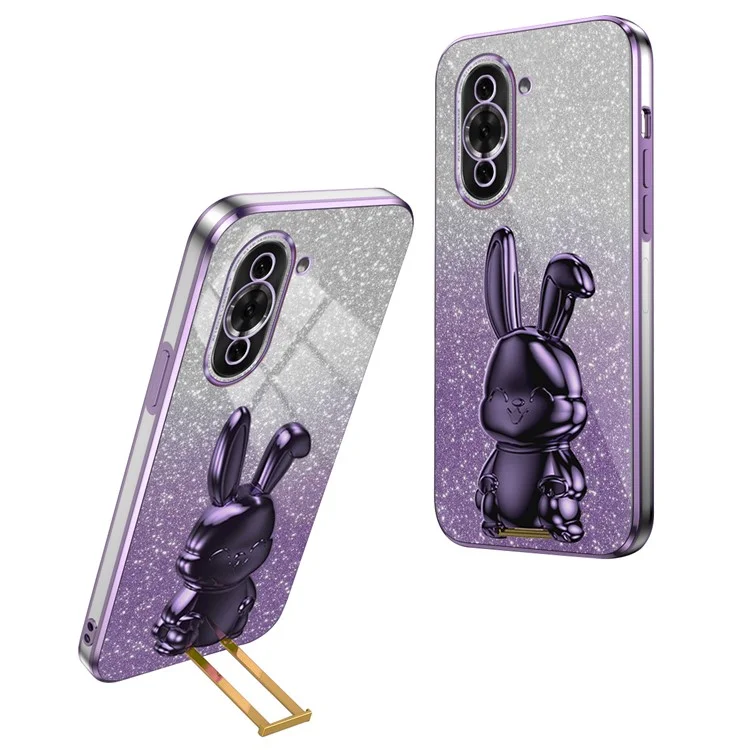 Funda de teléfono móvil 4G Huawei nova 10 Pro, diseño de conejo de dibujos animados, brillante, PC+TPU, con soporte desplegable - Púrpura