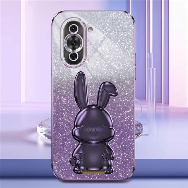 Funda de teléfono móvil 4G Huawei nova 10 Pro, diseño de conejo de dibujos animados, brillante, PC+TPU, con soporte desplegable - Púrpura