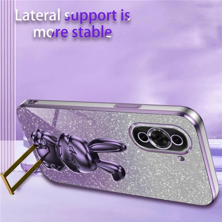Funda de teléfono móvil 4G Huawei nova 10 Pro, diseño de conejo de dibujos animados, brillante, PC+TPU, con soporte desplegable - Púrpura
