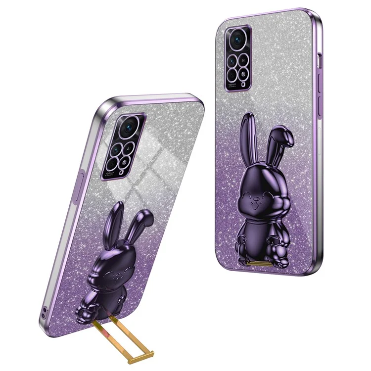 For Xiaomi Redmi Note 11E Pro 5G Pull-out Kickstand Phone Cover Electroplating Rabbit Case - Purple