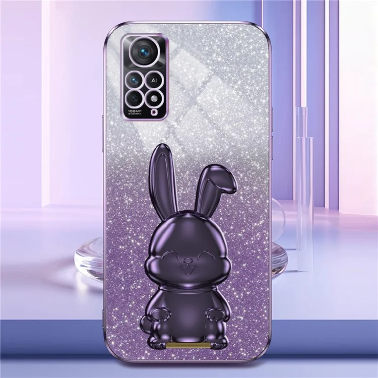 For Xiaomi Redmi Note 11E Pro 5G Pull-out Kickstand Phone Cover Electroplating Rabbit Case - Purple