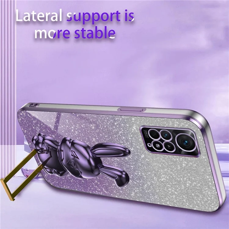For Xiaomi Redmi Note 11E Pro 5G Pull-out Kickstand Phone Cover Electroplating Rabbit Case - Purple