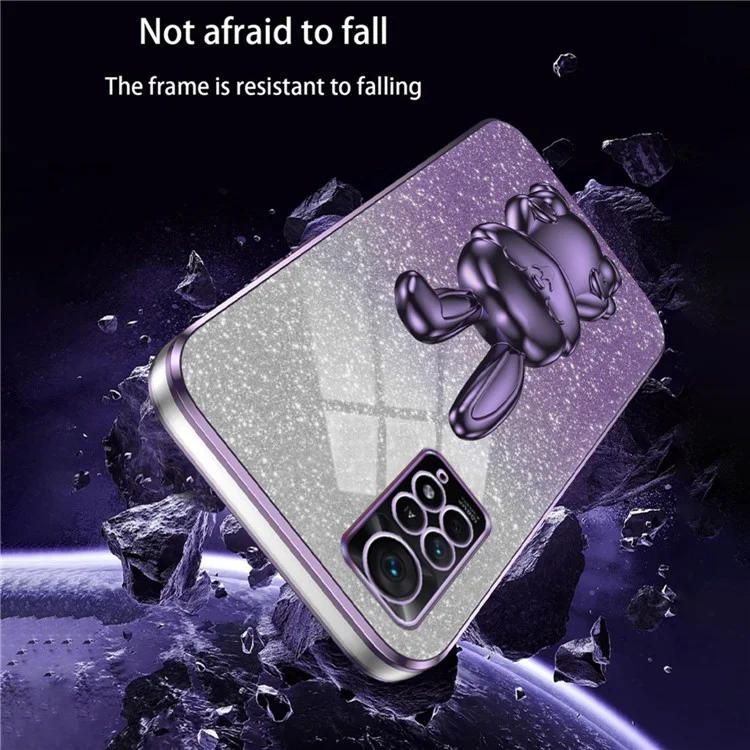 For Xiaomi Redmi Note 11E Pro 5G Pull-out Kickstand Phone Cover Electroplating Rabbit Case - Purple