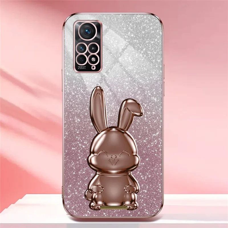 For Xiaomi Redmi Note 11E Pro 5G Pull-out Kickstand Phone Cover Electroplating Rabbit Case - Pink
