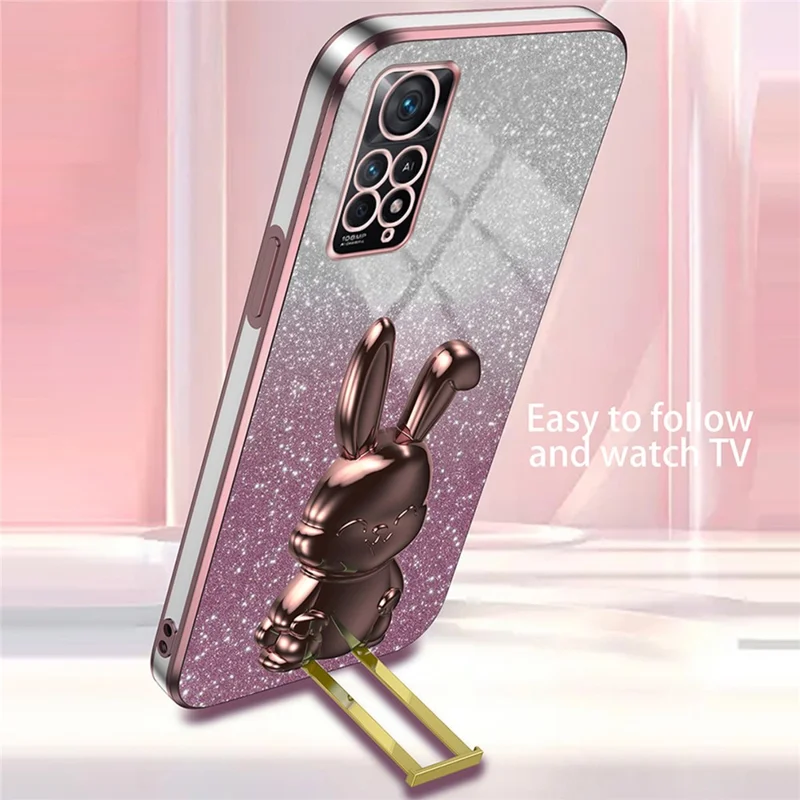 For Xiaomi Redmi Note 11E Pro 5G Pull-out Kickstand Phone Cover Electroplating Rabbit Case - Pink