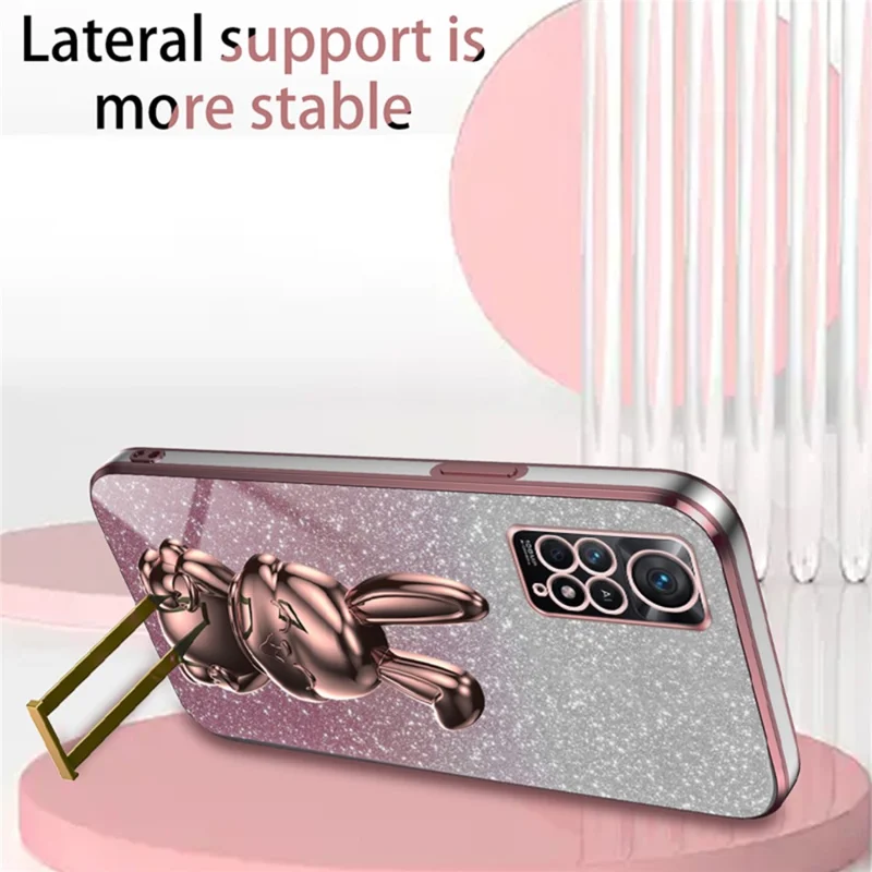 For Xiaomi Redmi Note 11E Pro 5G Pull-out Kickstand Phone Cover Electroplating Rabbit Case - Pink